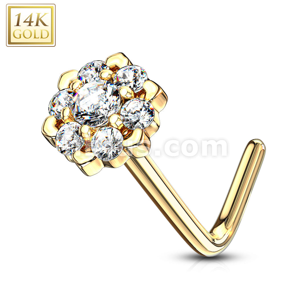 14KT  Gold 14Kt. Gold L Bend Nose Ring with Prong Set CZ Centered Gem... - Image 7