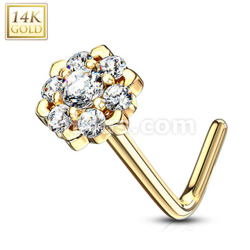 14KT  Gold 14Kt. Gold L Bend Nose Ring with Prong Set CZ Centered Gem... - Image 7