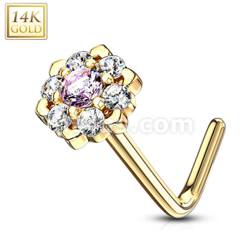 14KT  Gold 14Kt. Gold L Bend Nose Ring with Prong Set CZ Centered Gem... - Image 8