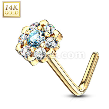 14KT  Gold 14Kt. Gold L Bend Nose Ring with Prong Set CZ Centered Gem... - Image 9