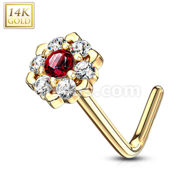 14KT  Gold 14Kt. Gold L Bend Nose Ring with Prong Set CZ Centered Gem... - Image 10