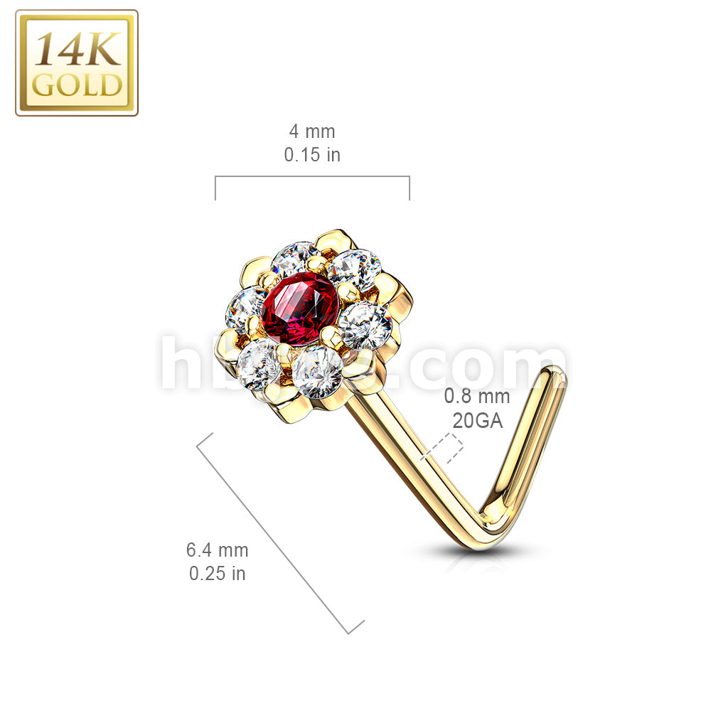 14KT  Gold 14Kt. Gold L Bend Nose Ring with Prong Set CZ Centered Gem... - Image 11