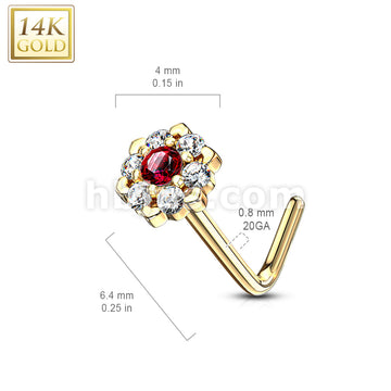 14KT  Gold 14Kt. Gold L Bend Nose Ring with Prong Set CZ Centered Gem... - Image 11