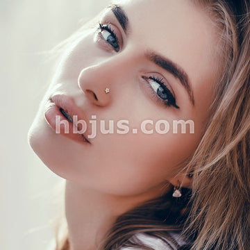 14KT  Gold 14K Gold L Bend Nose Stud Rings with CZ Flower Top - Image 11