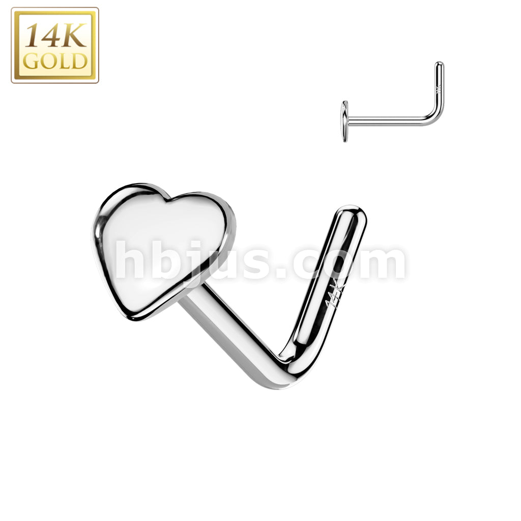 14KT  Gold 14K Gold Heart Top L Bend Nose Stud Rings - Image 2