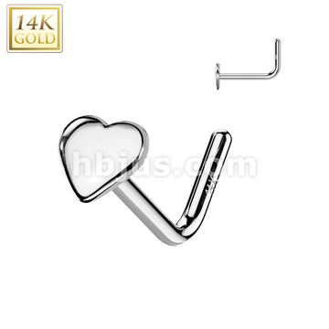 14KT  Gold 14K Gold Heart Top L Bend Nose Stud Rings - Image 2