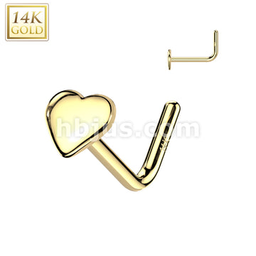 14KT  Gold 14K Gold Heart Top L Bend Nose Stud Rings - Image 3