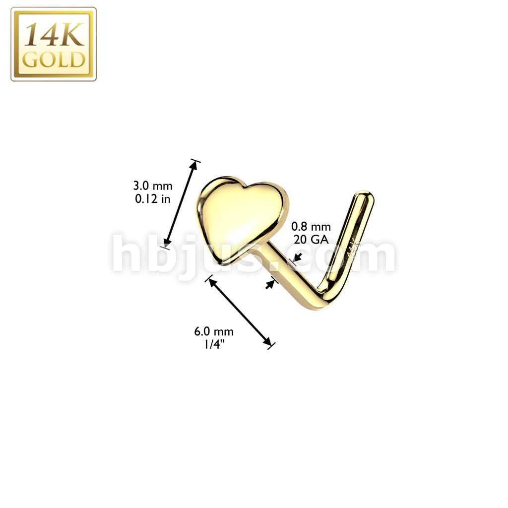 14KT  Gold 14K Gold Heart Top L Bend Nose Stud Rings - Image 4