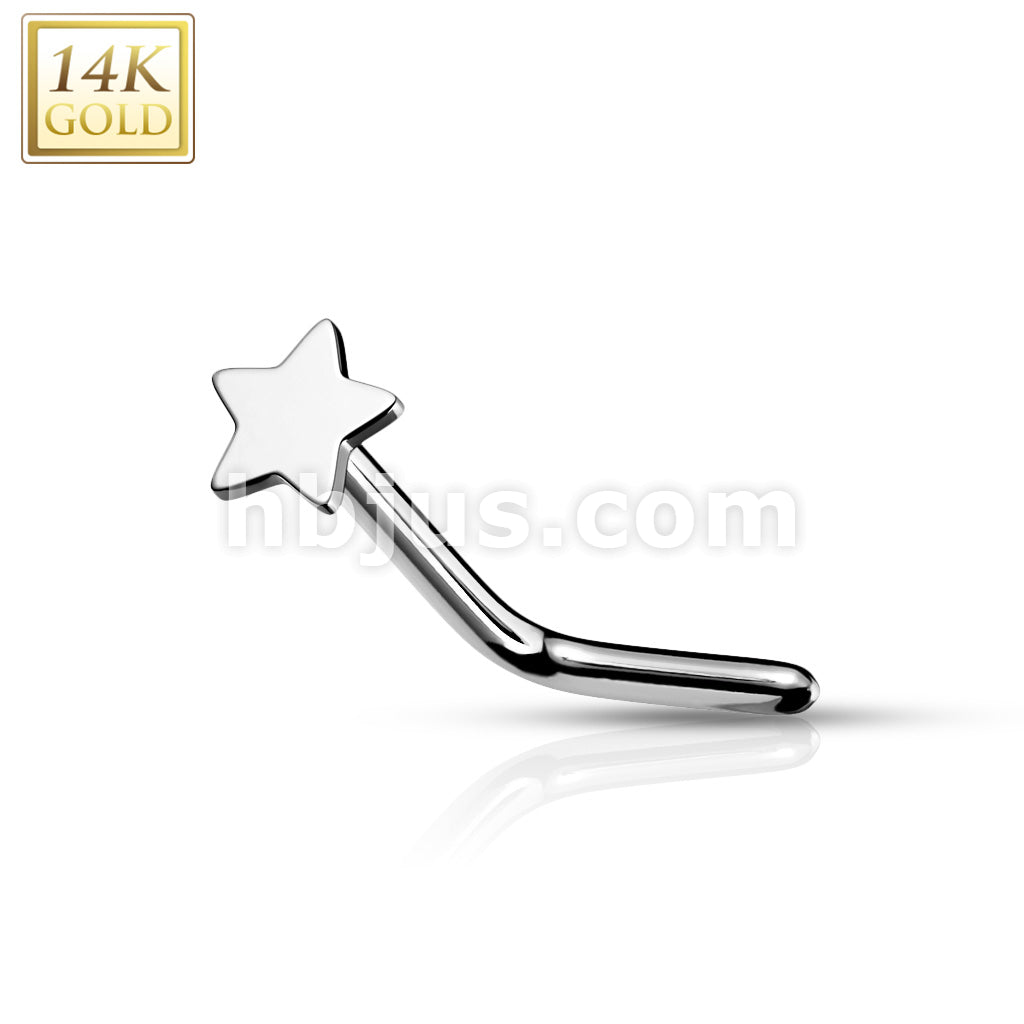 14KT  Gold 14K Gold Star Top L Bend Nose Stud Rings - Image 3