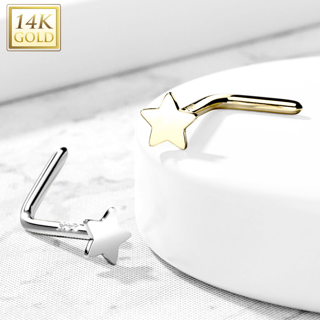 14KT Gold 14K Gold Star Top L Bend Nose Stud Rings