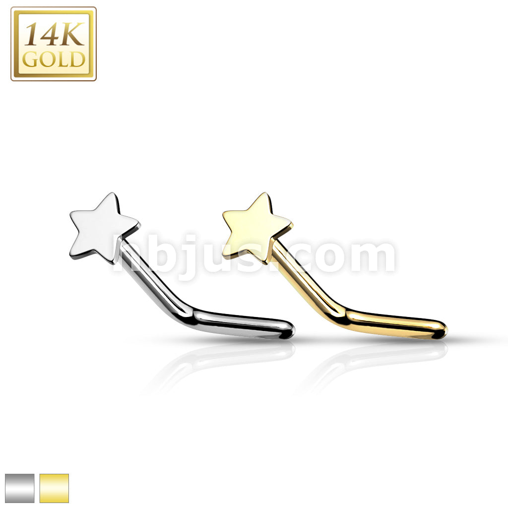 14KT  Gold 14K Gold Star Top L Bend Nose Stud Rings - Image 2