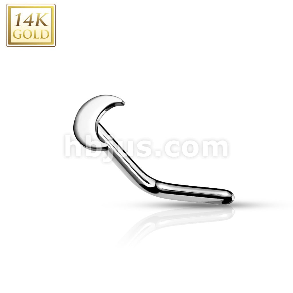 14KT  Gold 14K Gold Crescent Moon Top L Bend Nose Stud Rings - Image 3