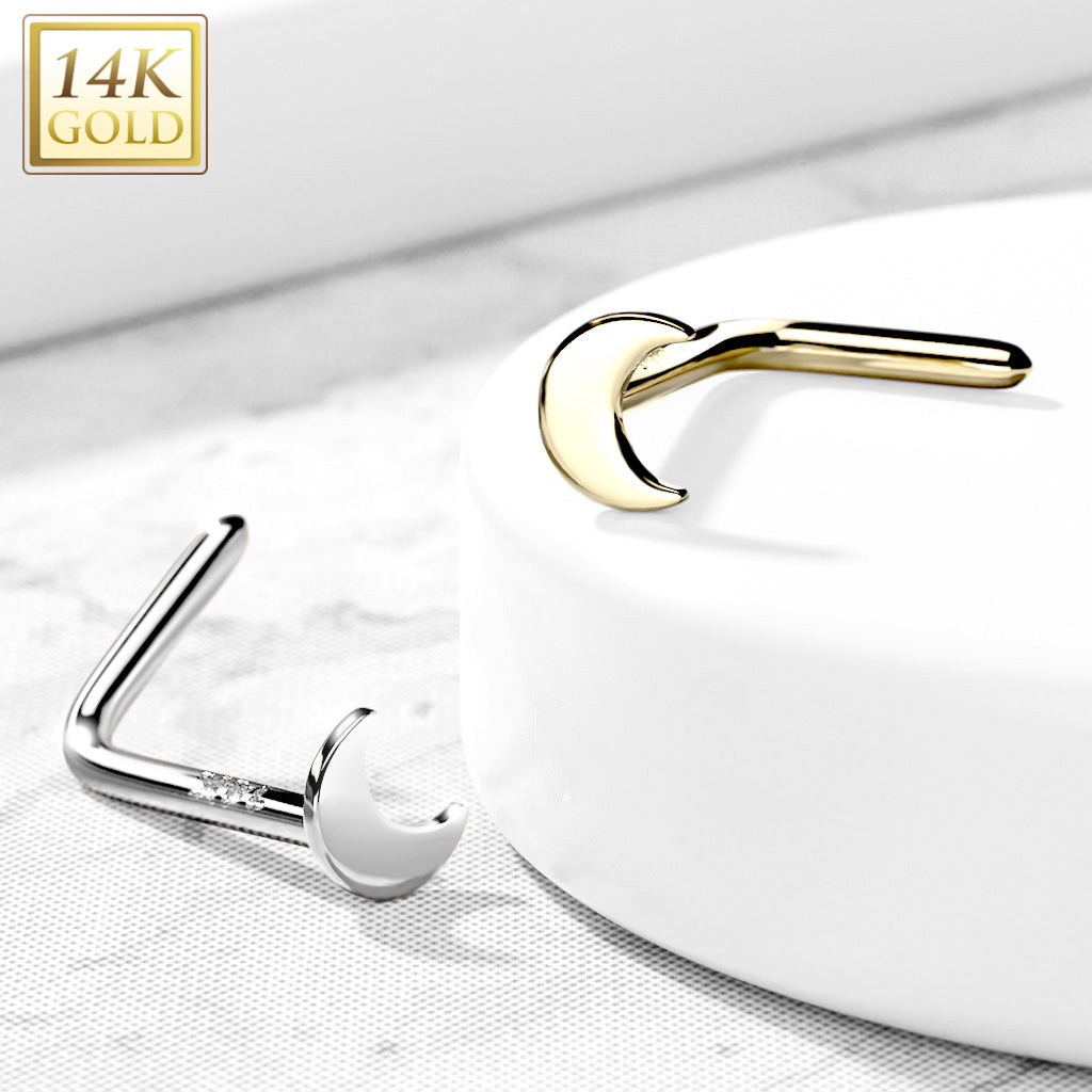 14KT Gold 14K Gold Crescent Moon Top L Bend Nose Stud Rings