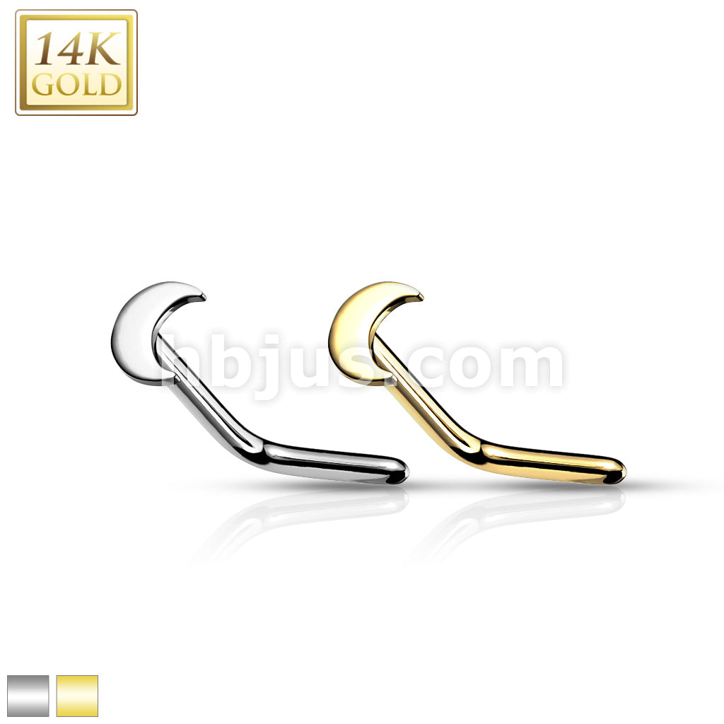 14KT  Gold 14K Gold Crescent Moon Top L Bend Nose Stud Rings - Image 2