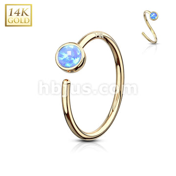 14KT  Gold 14 Kt. Gold Nose Hoop with Bezel Set Opal - Image 4