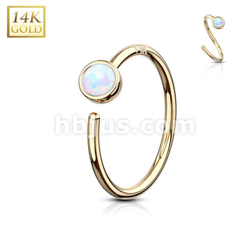 14KT  Gold 14 Kt. Gold Nose Hoop with Bezel Set Opal - Image 5