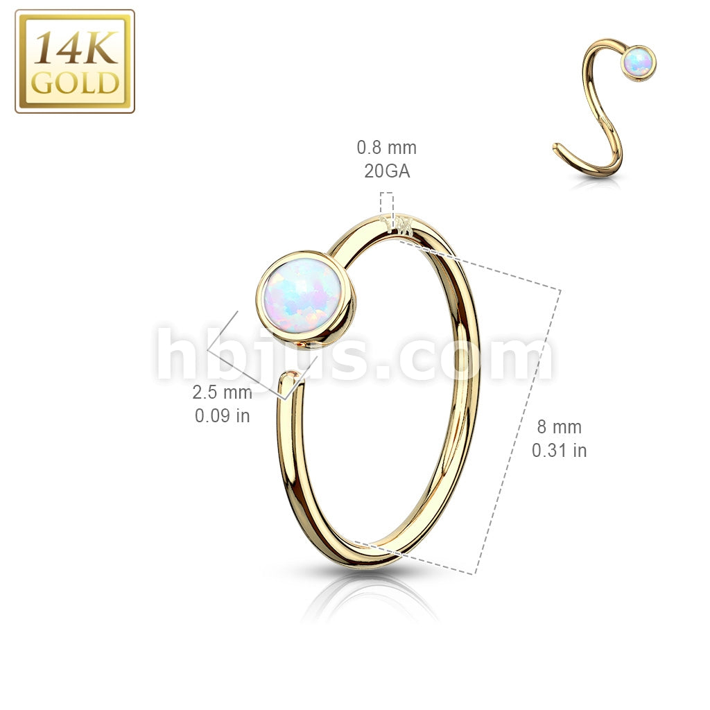 14KT  Gold 14 Kt. Gold Nose Hoop with Bezel Set Opal - Image 6