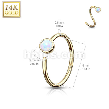 14KT  Gold 14 Kt. Gold Nose Hoop with Bezel Set Opal - Image 6