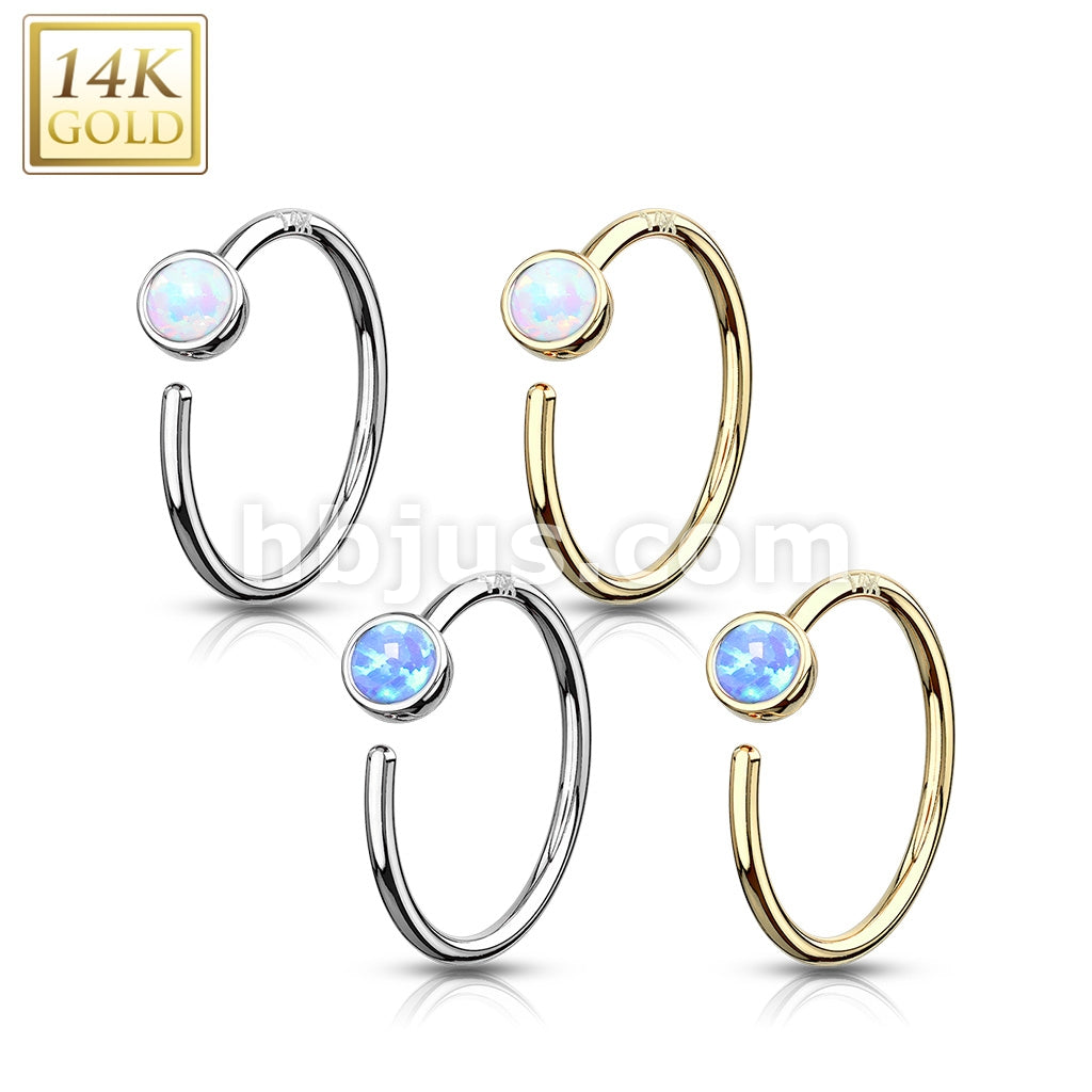 14KT  Gold 14 Kt. Gold Nose Hoop with Bezel Set Opal - Image 7