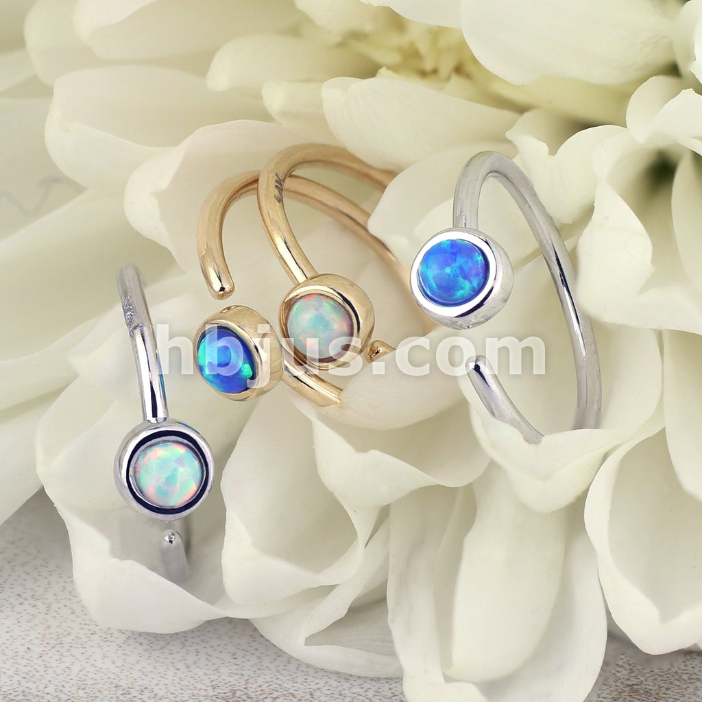 14KT  Gold 14 Kt. Gold Nose Hoop with Bezel Set Opal - Image 8