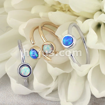 14KT  Gold 14 Kt. Gold Nose Hoop with Bezel Set Opal - Image 8