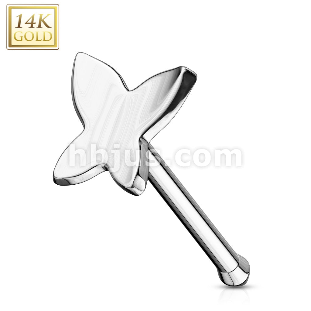 14KT  Gold Butterfly Nose Stud Ring 14 Karat Solid Gold - Image 2
