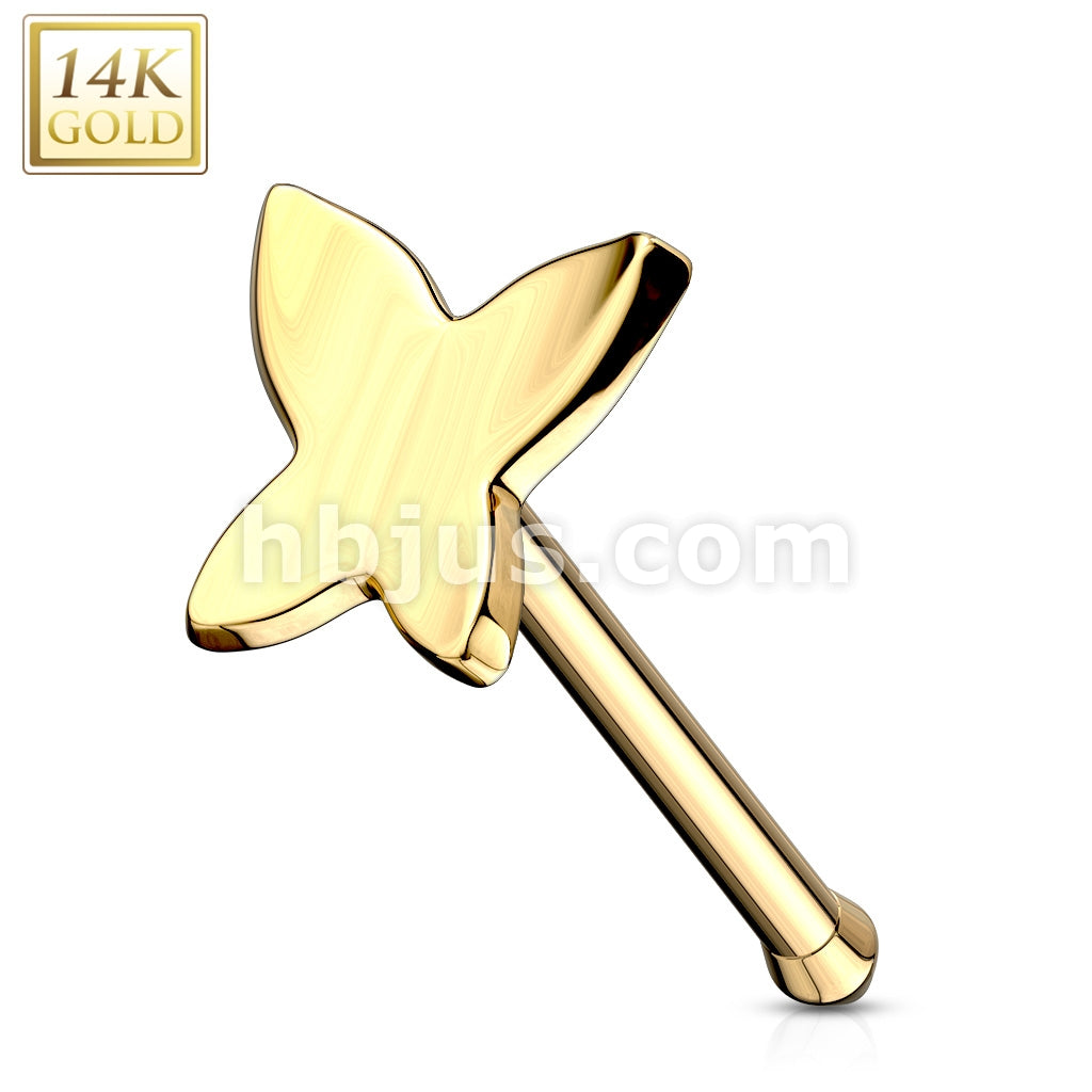 14KT  Gold Butterfly Nose Stud Ring 14 Karat Solid Gold - Image 3