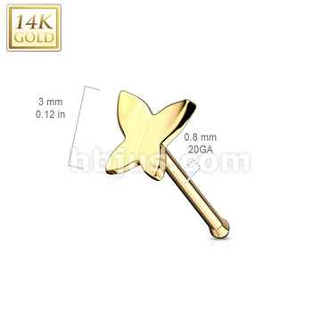 14KT  Gold Butterfly Nose Stud Ring 14 Karat Solid Gold - Image 4