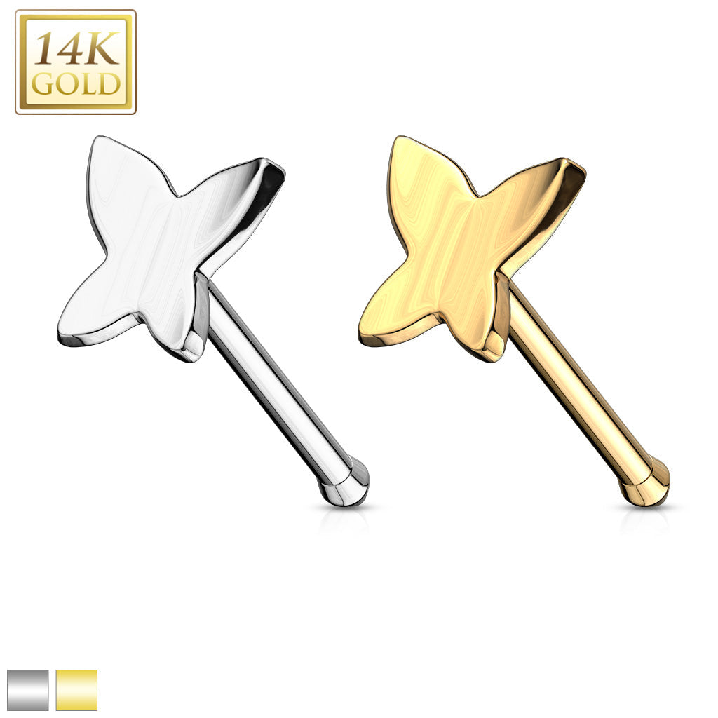 14KT Gold Butterfly Nose Stud Ring 14 Karat Solid Gold