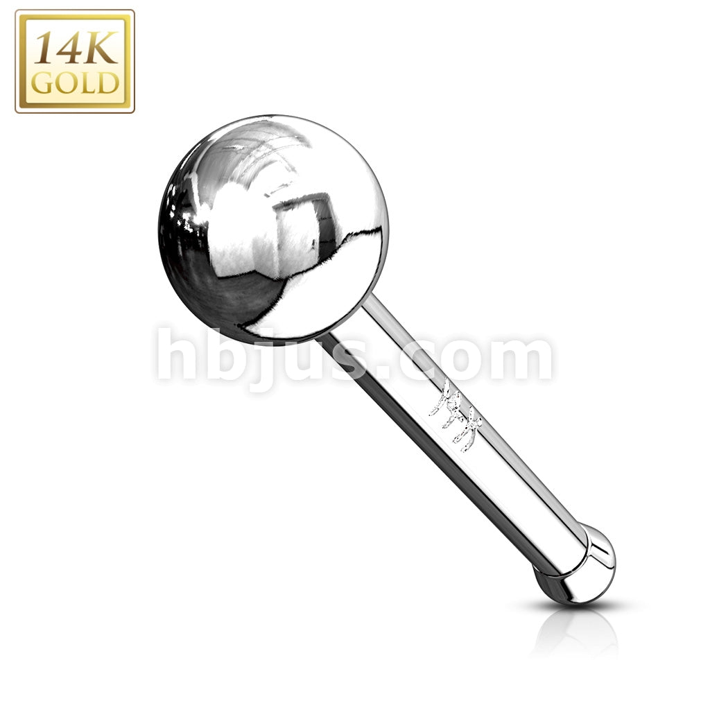 14KT  Gold 14K Solid Gold 2mm Ball Top Nose Stud Ring - Image 2