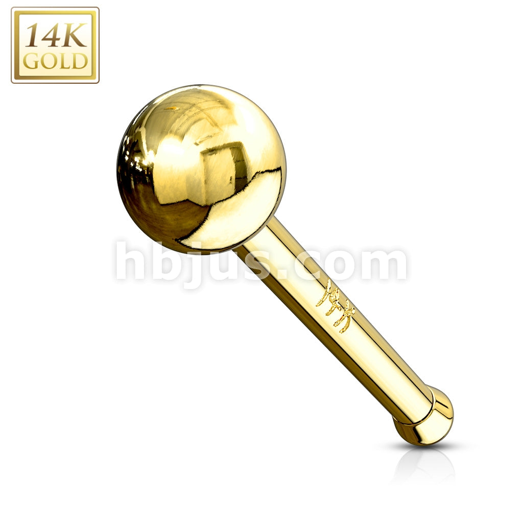 14KT  Gold 14K Solid Gold 2mm Ball Top Nose Stud Ring - Image 3