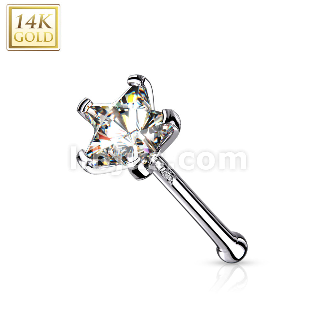 14KT  Gold 14K Solid Gold Star Prong Set CZ Nose Stud Ring - Image 2