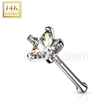 14KT  Gold 14K Solid Gold Star Prong Set CZ Nose Stud Ring - Image 2