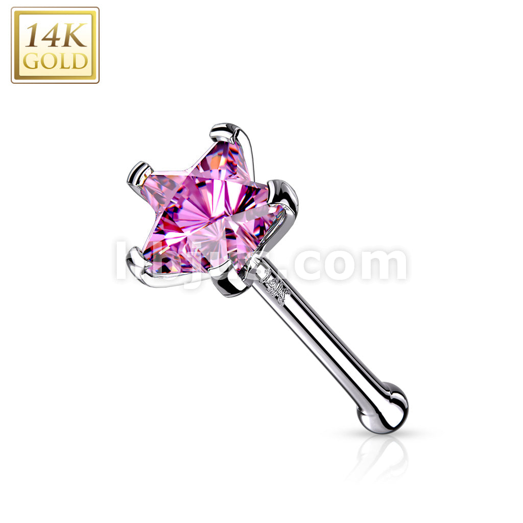 14KT  Gold 14K Solid Gold Star Prong Set CZ Nose Stud Ring - Image 3
