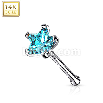 14KT  Gold 14K Solid Gold Star Prong Set CZ Nose Stud Ring - Image 4
