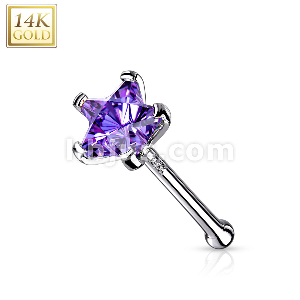 14KT  Gold 14K Solid Gold Star Prong Set CZ Nose Stud Ring - Image 5