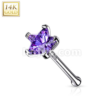 14KT  Gold 14K Solid Gold Star Prong Set CZ Nose Stud Ring - Image 5