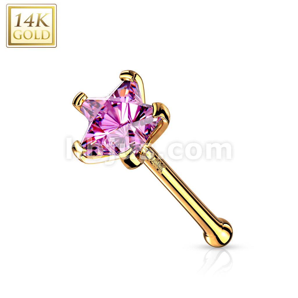 14KT  Gold 14K Solid Gold Star Prong Set CZ Nose Stud Ring - Image 7