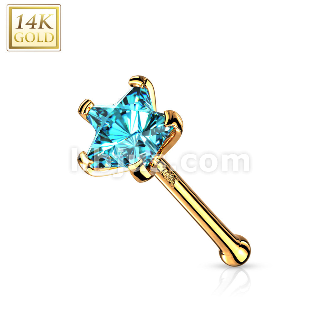 14KT  Gold 14K Solid Gold Star Prong Set CZ Nose Stud Ring - Image 8