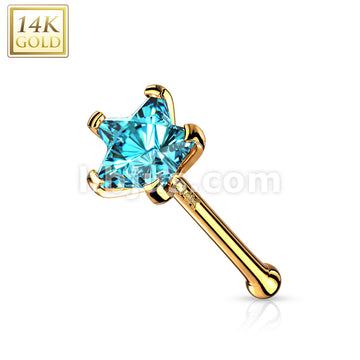 14KT  Gold 14K Solid Gold Star Prong Set CZ Nose Stud Ring - Image 8