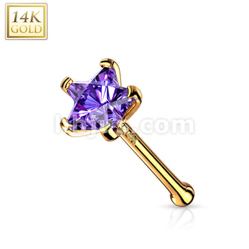 14KT  Gold 14K Solid Gold Star Prong Set CZ Nose Stud Ring - Image 9