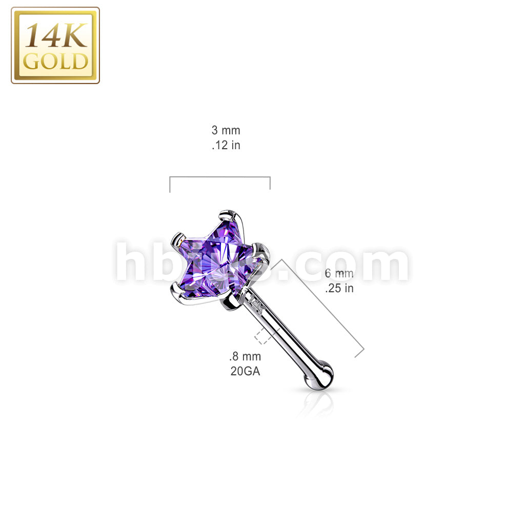 14KT  Gold 14K Solid Gold Star Prong Set CZ Nose Stud Ring - Image 10