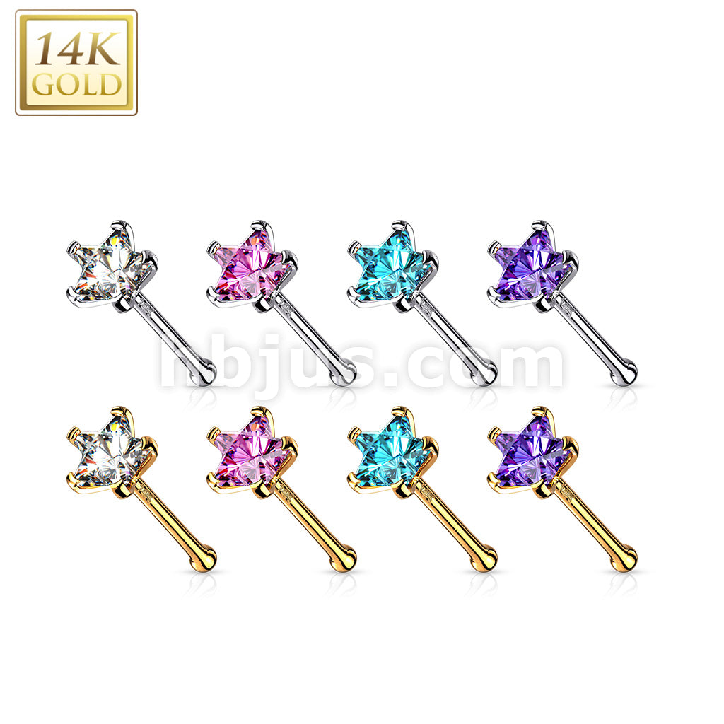 14KT  Gold 14K Solid Gold Star Prong Set CZ Nose Stud Ring - Image 11