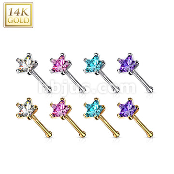 14KT  Gold 14K Solid Gold Star Prong Set CZ Nose Stud Ring - Image 11