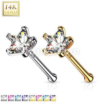 14KT  Gold 14K Solid Gold Star Prong Set CZ Nose Stud Ring