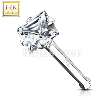 14KT  Gold 14Kt. Gold Nose Stud Ring with Prong Set Square CZ - Image 2