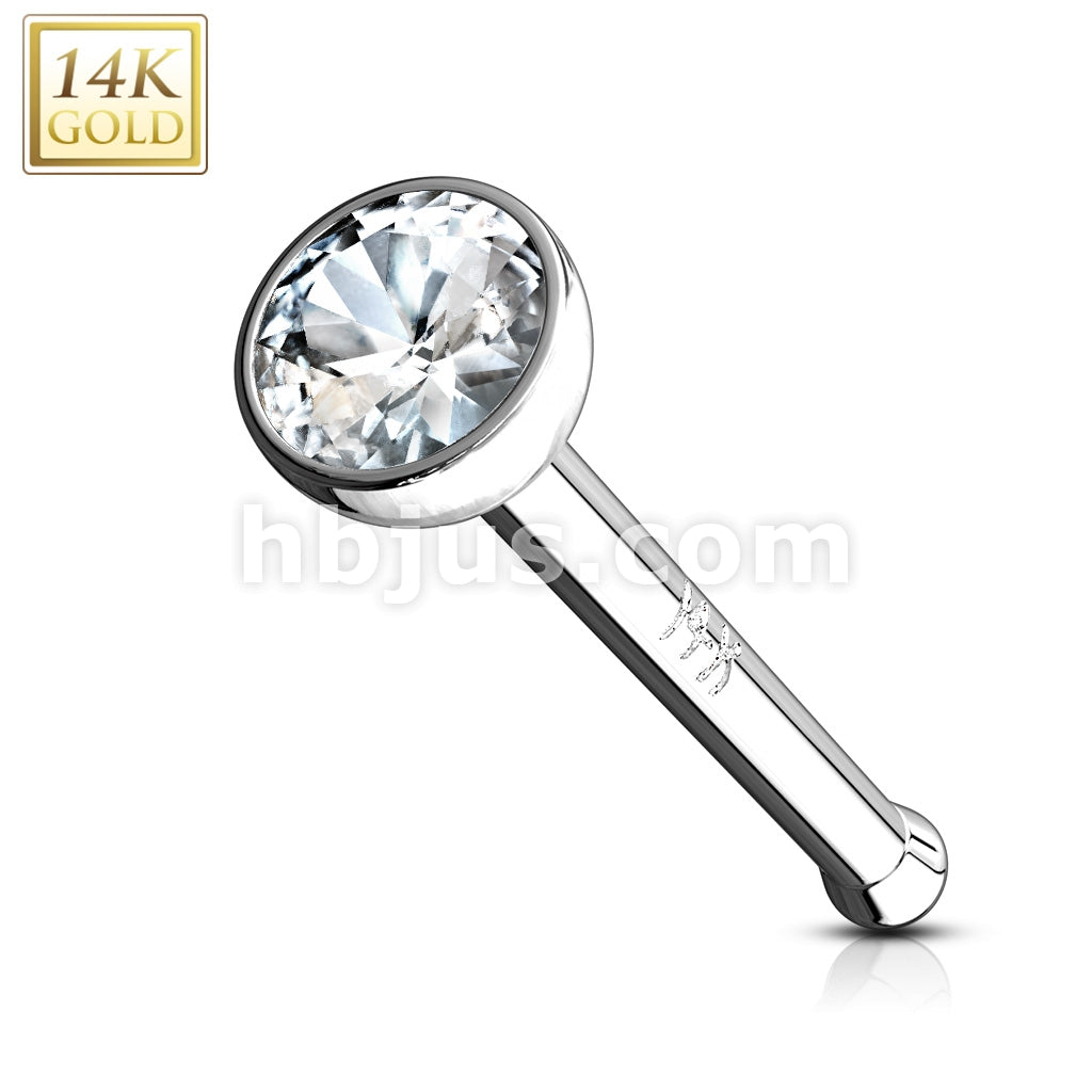 14KT  Gold Bezel Set Clear 2mm CZ Ball Nose Stud Ring 14 Karat Solid Gold - Image 2