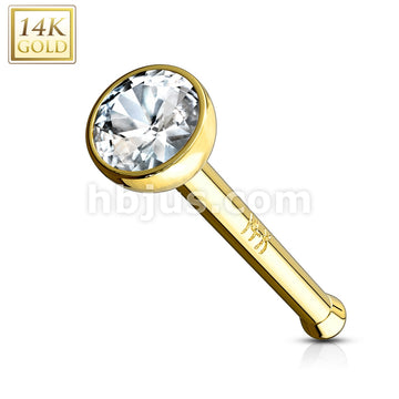 14KT  Gold Bezel Set Clear 2mm CZ Ball Nose Stud Ring 14 Karat Solid Gold - Image 3
