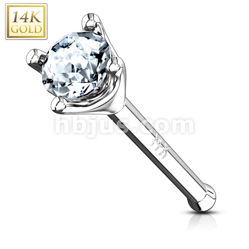 14KT  Gold Clear 1.5mm Prong Set CZ Nose Stud Ring 14 Karat Solid Gold - Image 2