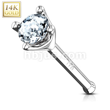 14KT  Gold Clear 1.5mm Prong Set CZ Nose Stud Ring 14 Karat Solid Gold - Image 2